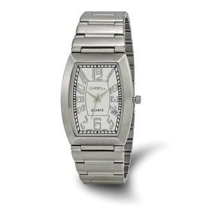 Mens Chisel Stainless Steel White Tonneau Dial Wrist Watch, 7.75" Length